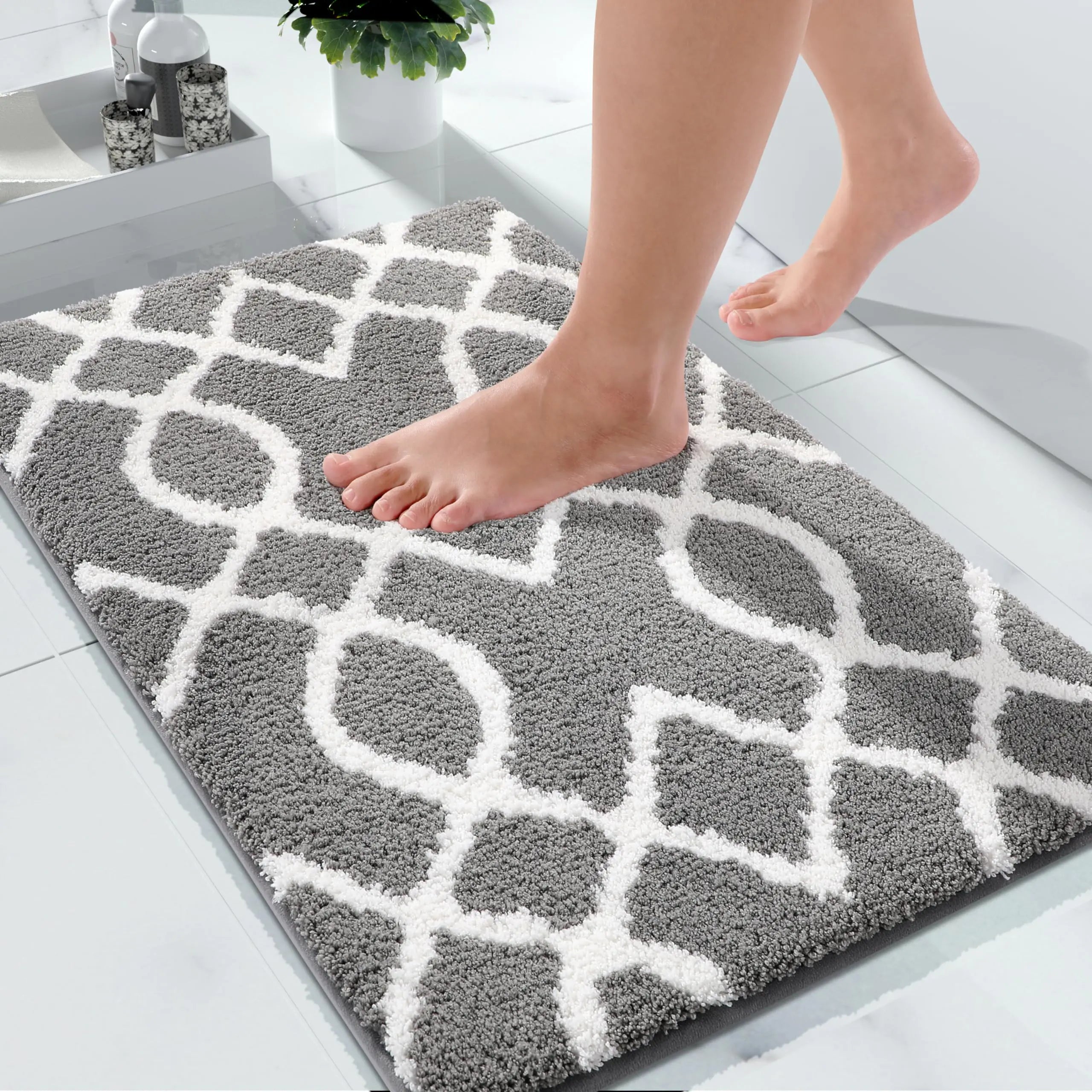Yimobra Toilet Rugs 24 x 20 Inch Luxury U-Shaped Bathroom Rugs Extra Soft and Absorbent Contour Bath Mat for Bathroom Floor Non Slip Machine Washable Dry Quickly Grey