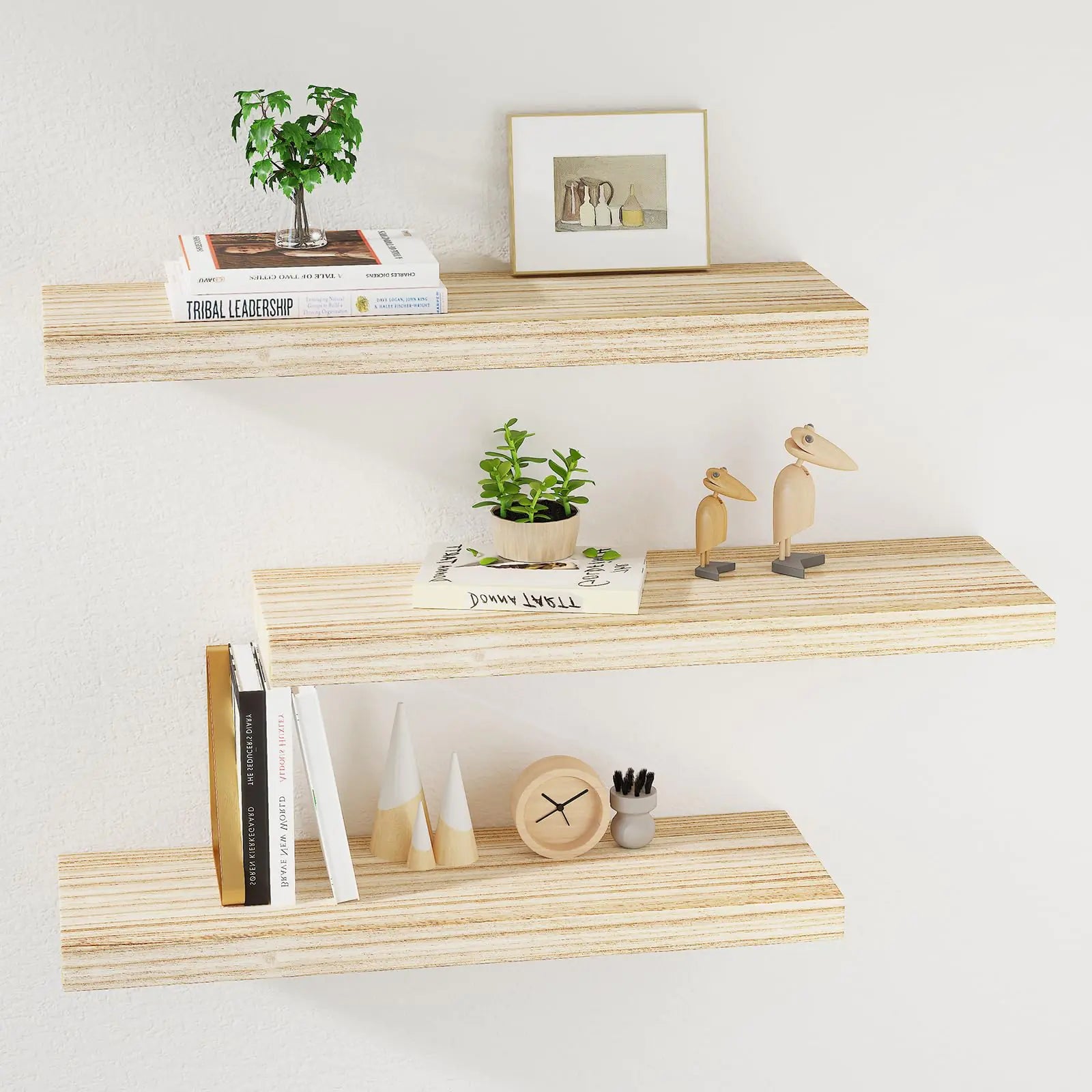 BOFIRE Wall Shelves Floating Shelves for Wall Wall Mounted Wood Shelves for Bedroom Laundry Living Room Solid Wood Display Shelves Decor (Wood 17 Inches)