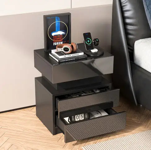 LED Modern Black Nightstand