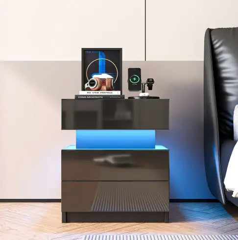 LED Modern Black Nightstand