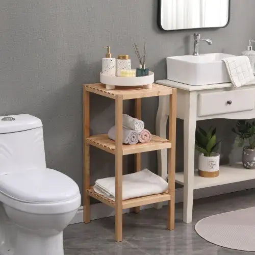 3-Tier Birch Bathroom Shelf, Narrow Shelving Unit, Multifunctional Storage Rack, Corner Rack, For Kitchen, Living Room, Bedroom, Entryway, Bathroom, Natural