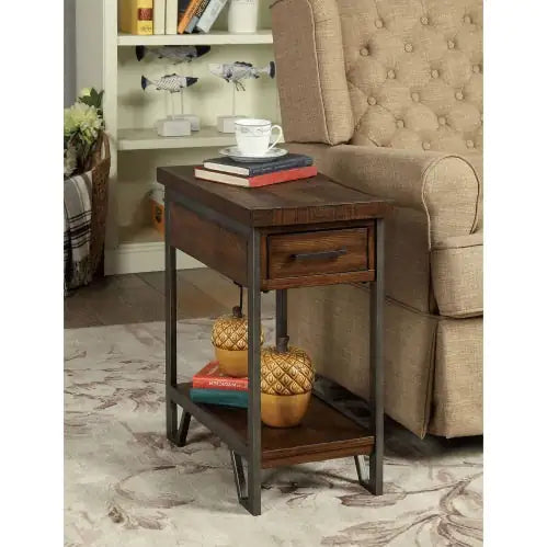 Modern Rustic Design 1pc Side Table Nightstand Multi-Colored Panels Oak Finish USB Outlet Sofa Side Table Home Furniture