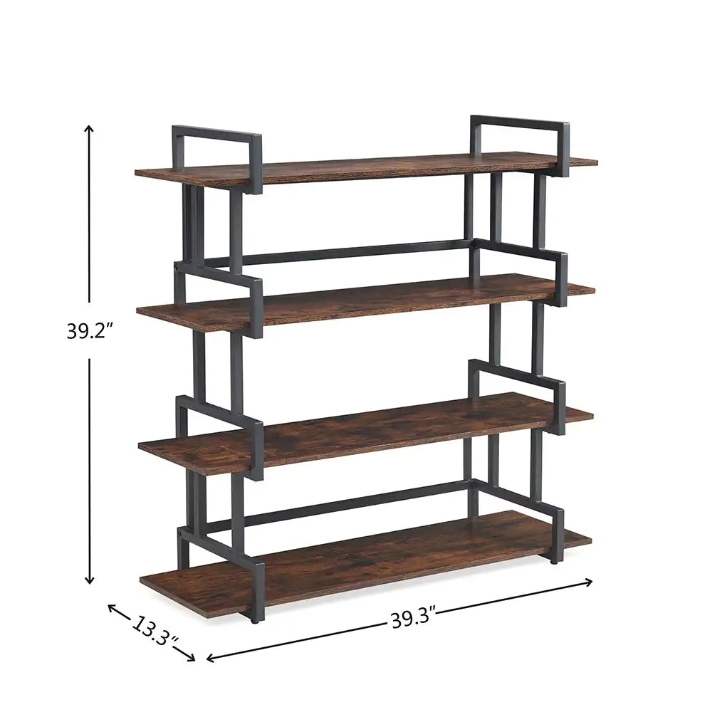Industrial 4-tier Bookshelves, Metal And Wood Bookshelves