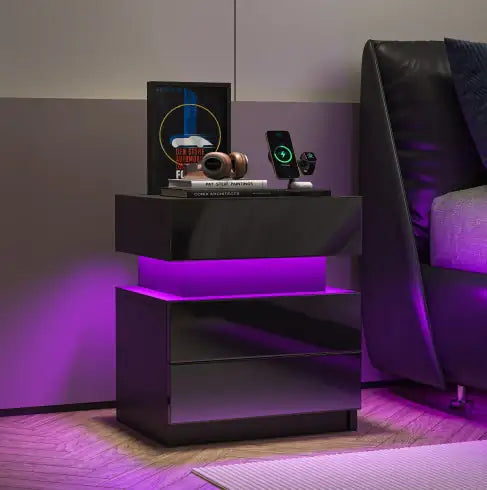 LED Modern Black Nightstand