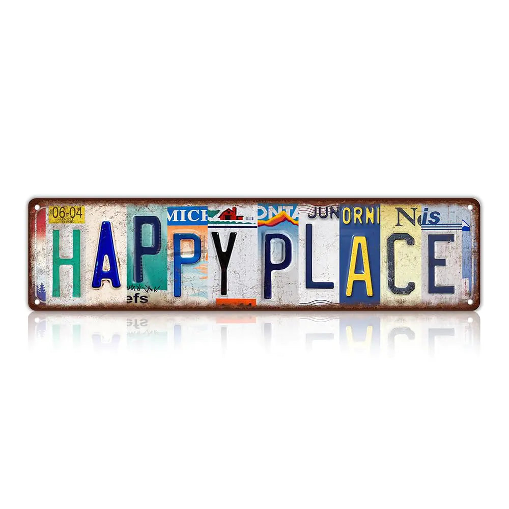 Vintage Happy Place Wall Decor Street Signs Bar Metal Tin Signs 16 x 4 Inches