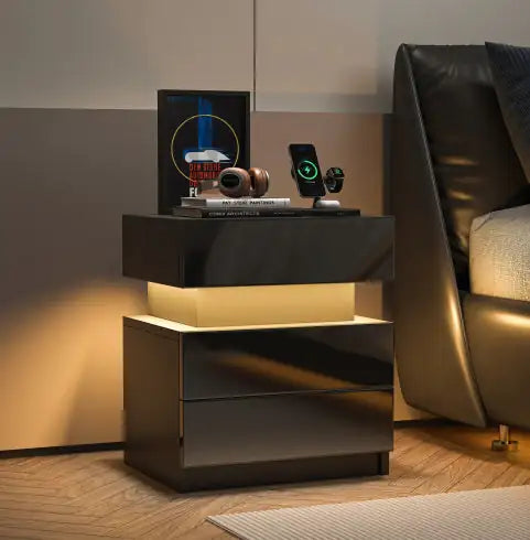 LED Modern Black Nightstand