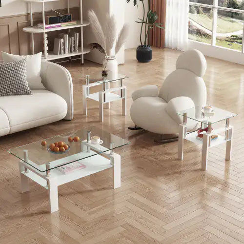 Tempered Glass End Table - Set of 2