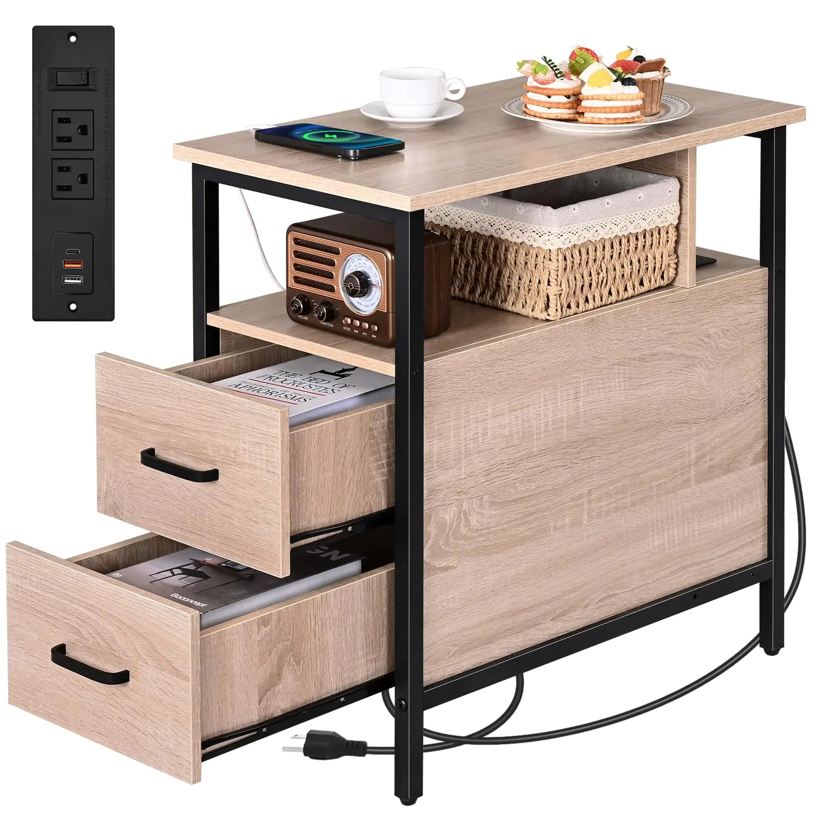 Side Tables with Charging Station - USB Ports