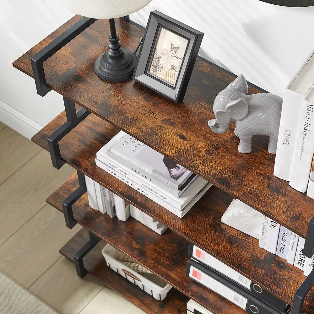 Industrial 4-tier Bookshelves, Metal And Wood Bookshelves