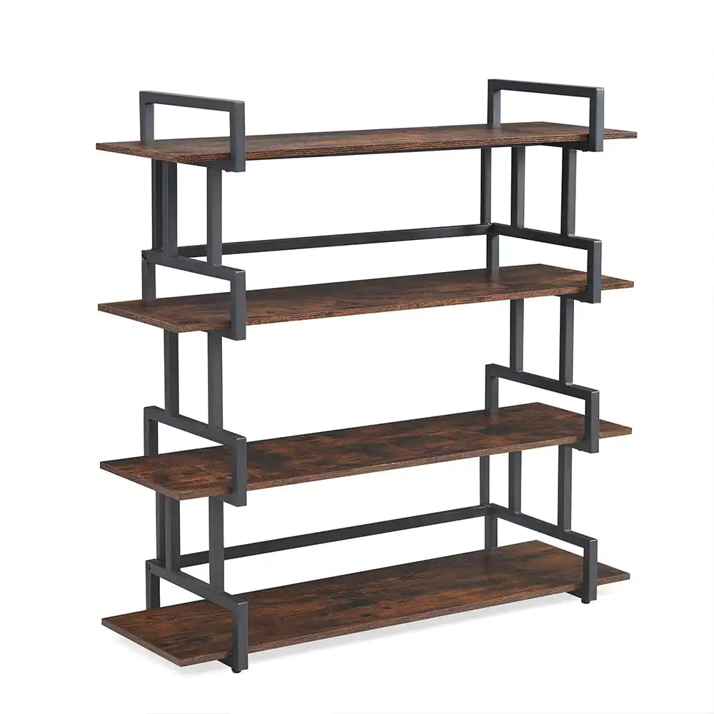 Industrial 4-tier Bookshelves, Metal And Wood Bookshelves